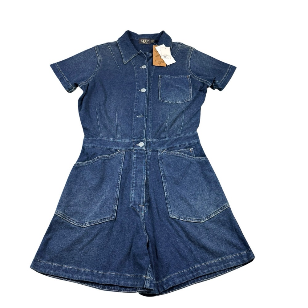 RRL Ralph Lauren Indigo Cotton Linen Jane Romper Overall Blue Size 3 NWT